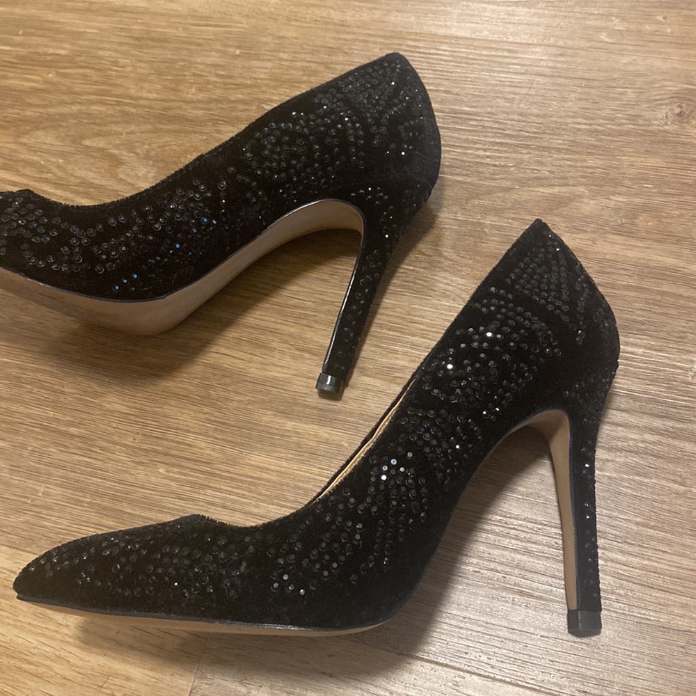 Zara Basic Black Velvet & Sparkle Pointed Toe Pumps - Picture 3 of 7